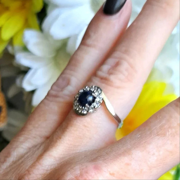 Blue Star Sapphire & White Zircon Halo Ring - Picture 2 of 7